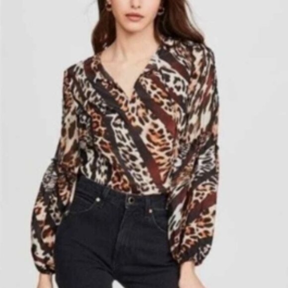Kobi Halperin Fallon Silk Leopard Print Tie Neck Blouse Top size XS - Picture 1 of 7